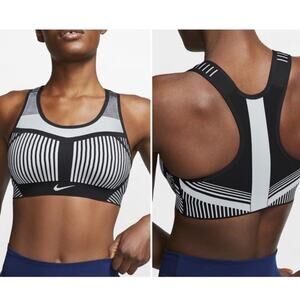 Nike FE/NOM Flyknit High Support Sports Bra White Black Medium